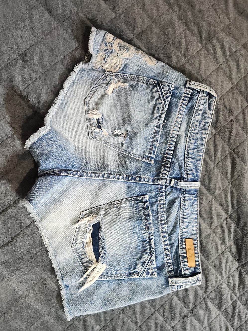 Buckle Light Blue Distressed Denim Shorts - Picture 3 of 7